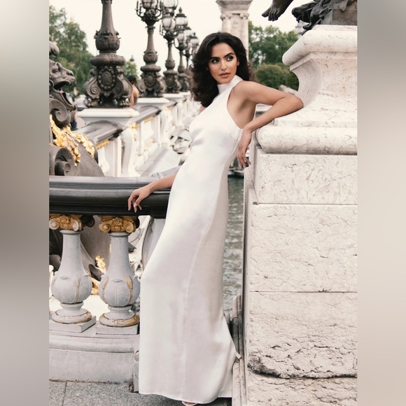 Meshki Claire Satin Drape Back Maxi Dress - White NWT Size Small - Picture 2 of 9